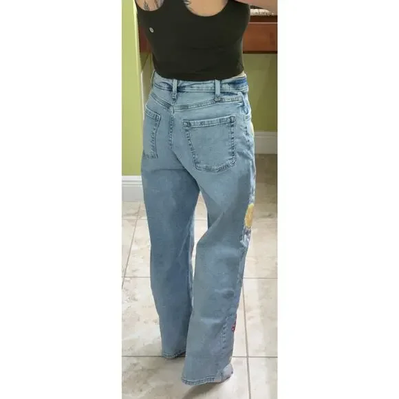 Wild Fable High Rise Dad Jean Artsy painted boho wide leg denim jeans 4 baggy - Picture 6 of 8